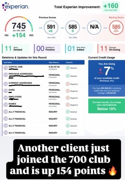 Experian score 745 with 11 negative items deleted